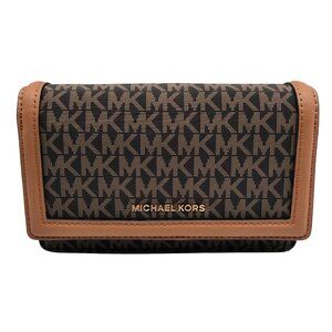 Michael Kors Brown/Acorn Nylon And Leather Logo Jet Set Crossbody Bag
